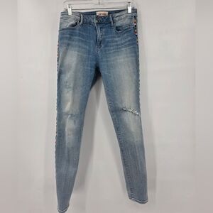 DRIFTWOOD Light Blue Skinny Jeans with Colorful Stripes Size 29